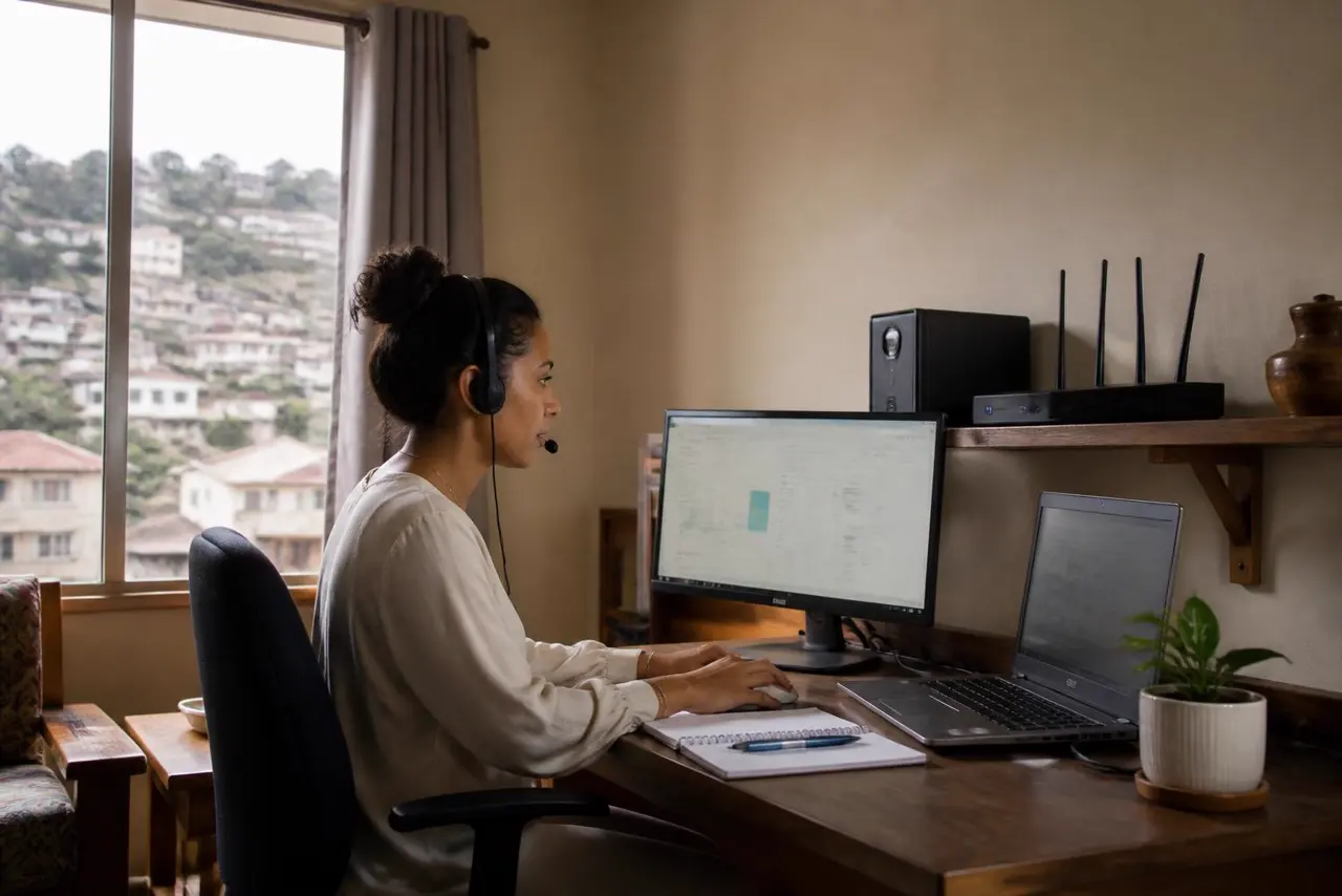 Consultante Kintasa au travail depuis son domicile à Madagascar